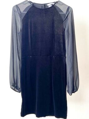 NWT H&M Black Velvet Sheer Sleeve Dress L Cocktail Holiday Party Event Evening